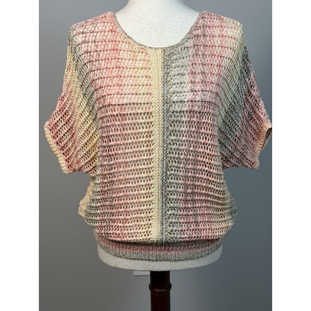 Chico’s Marlene Open Knit Summer Sweater Size 0 Pink Cream Coastal
